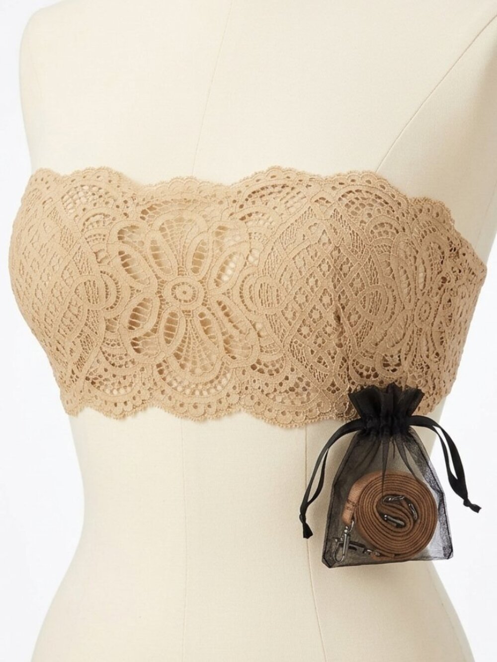 Victoria's Secret Beige Tan Lace Strapless Bandeau Bra with Detachable Strap NWT